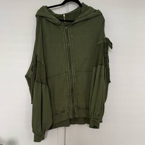 Free People Green Hooded Zip-Up Jacket
